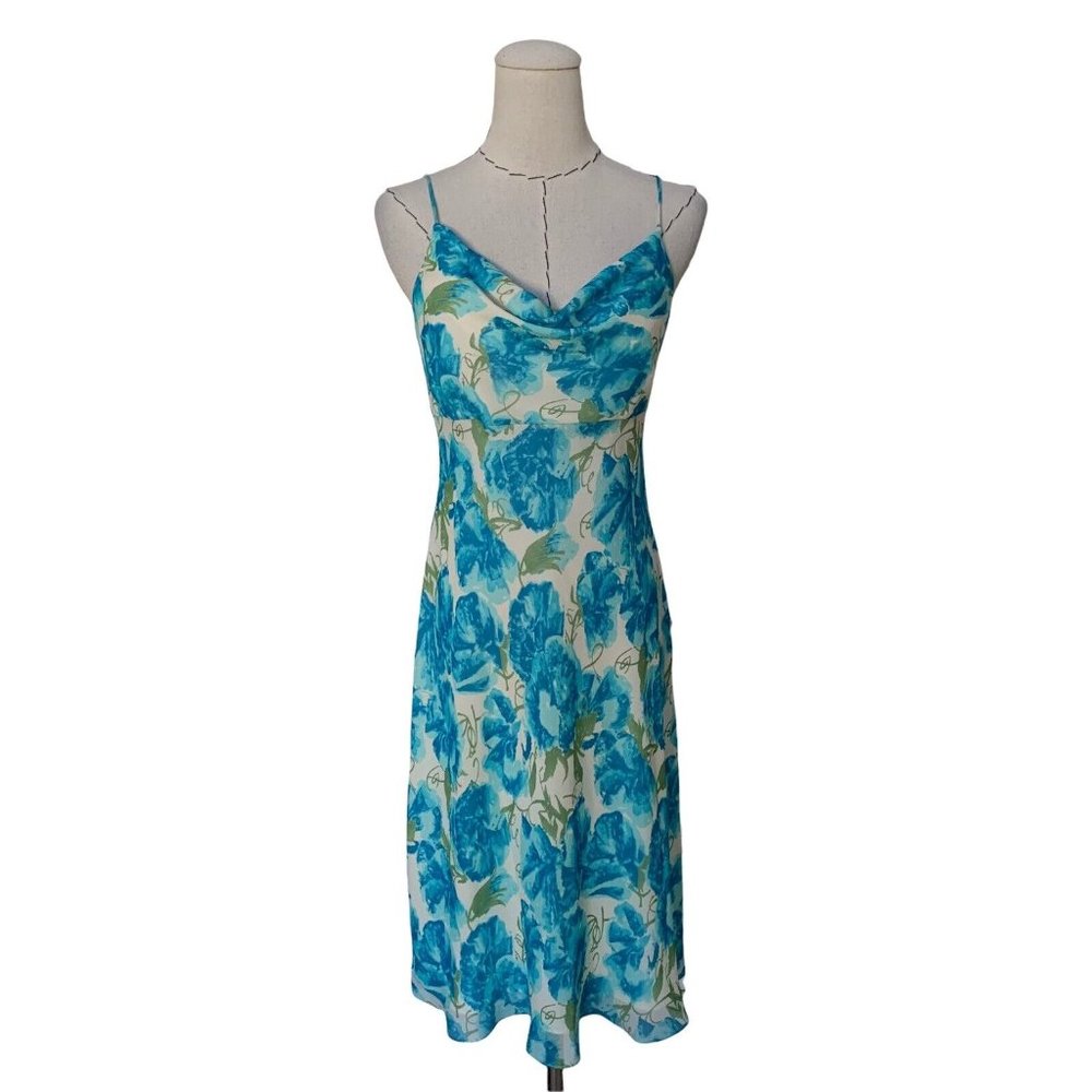 Y2k 90s Ann Taylor Floral Silk Chiffon Midi Slip Dress Carrie Bradshaw Xs/S
